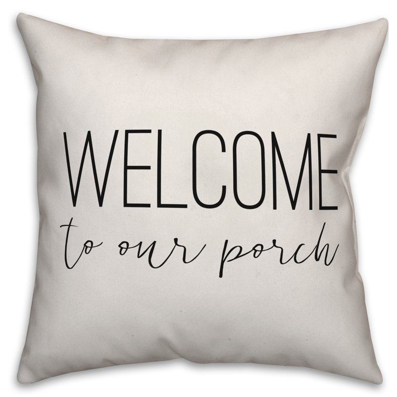 Textual Outdoor Throw Pillow, Off White/Black, 18" H x 18" W