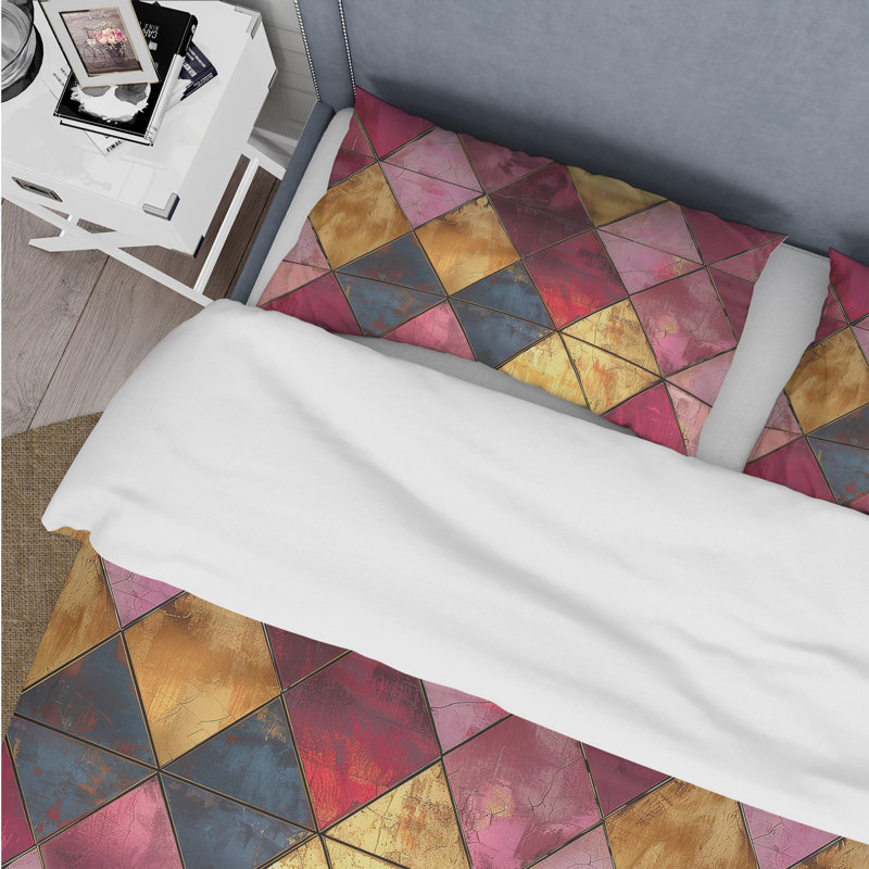 Ensemble de housse de couette rose doré Mid-Century Triangles Glam II - Mid-Century