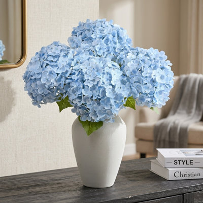 3 Pcs Blue Hydrangea Artificial Flowers Latex Real Touch 252 Petals Faux Hydrangeas for Wedding Table Decor
