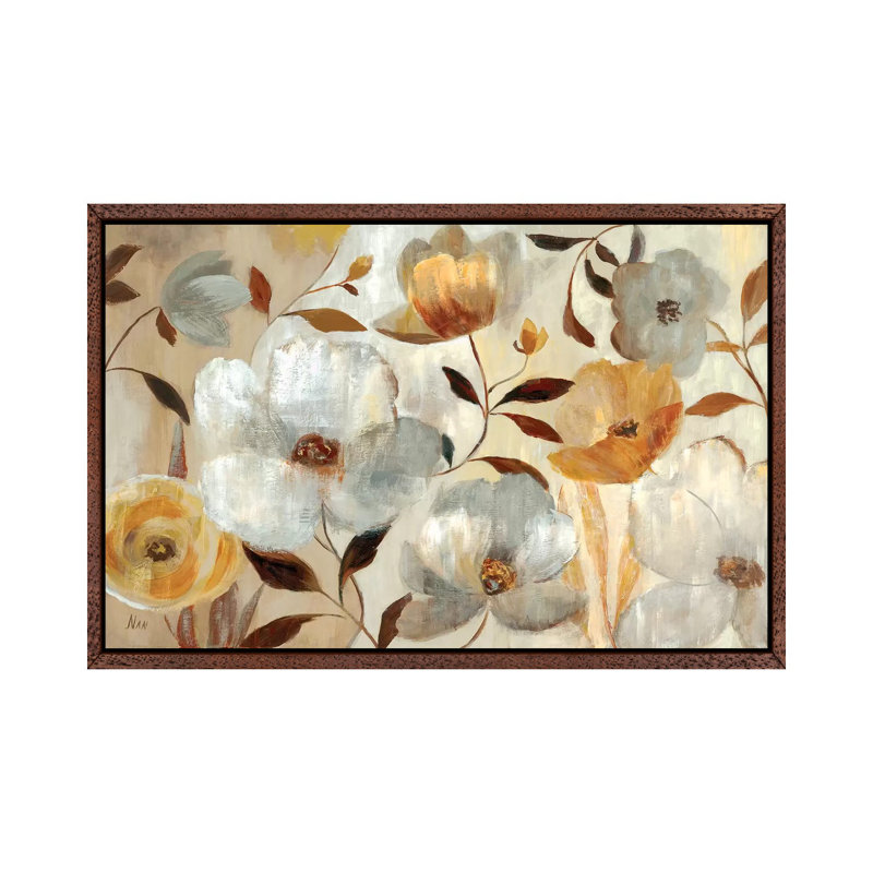 Golden Flower by Nan - Painting on Canvas, 101.6 cm H x 66.04 cm W, Classic Brown Wood Framed