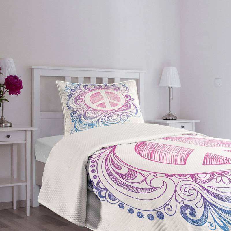 White Quilted Twin Bedspread Set with Pillow Sham