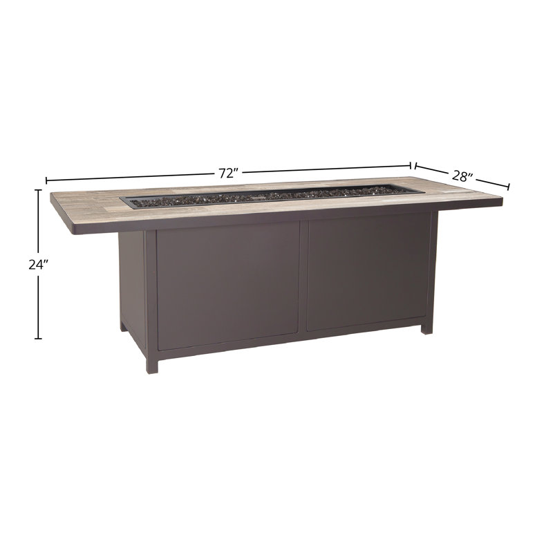 Elba Rectangle Aluminum Propane and Natural Gas Fire Pit Table, Carbon Black, 24" H x 72" W x 28" D, Pallazo White