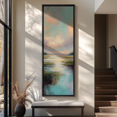 Serene Sunset Marsh Landscape with Reflective Water - Large Framed Canvas Master Bedroom Wall Art Print