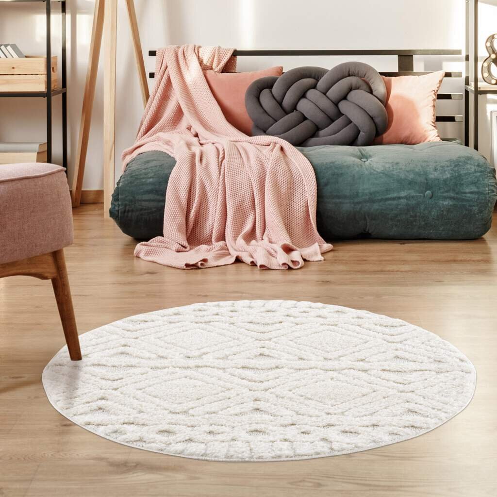 Teppich Focus 3382 Hochflor Boho Wohnzimmer Creme, Weiß Hochtief-Muster/ 3D-Effekt Rautenmuster Andreoni