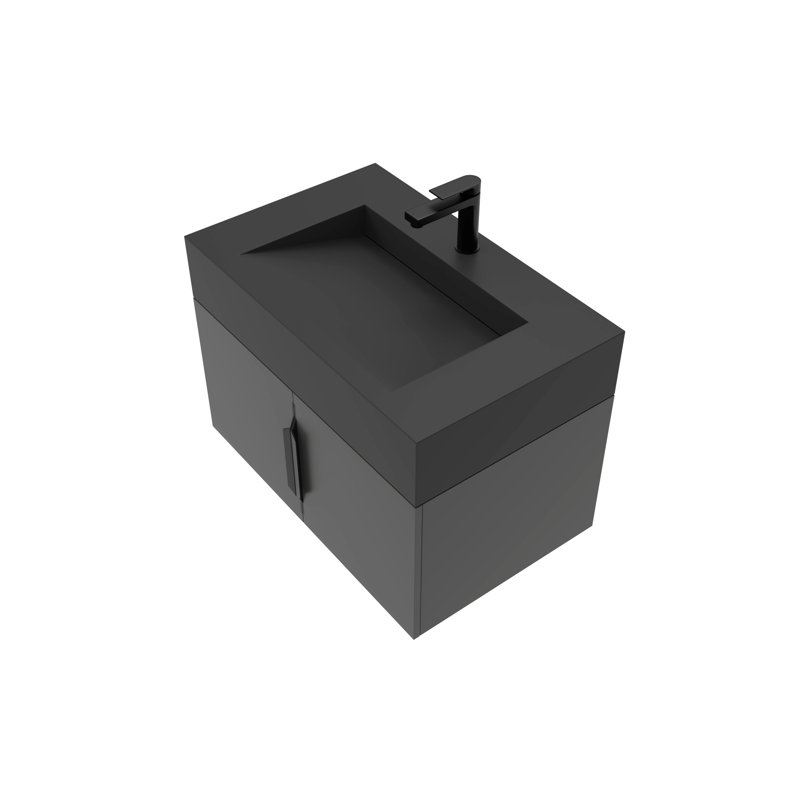 Ensemble de meuble-lavabo mural simple de 30 po Similoria, Noir, Gris, Noir mat