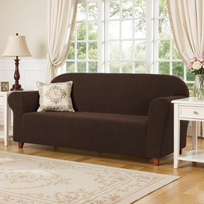 Housse de canapé 1 pièce en jacquard extensible, housses de canapé en polyester et spandex, housse de protection pour meubles de salon universelle pour animaux de compagnie lavables à la machine, housses de canapé antidérapantes pour canapé à 3 coussins pour chiens (canapé, chocolat)
