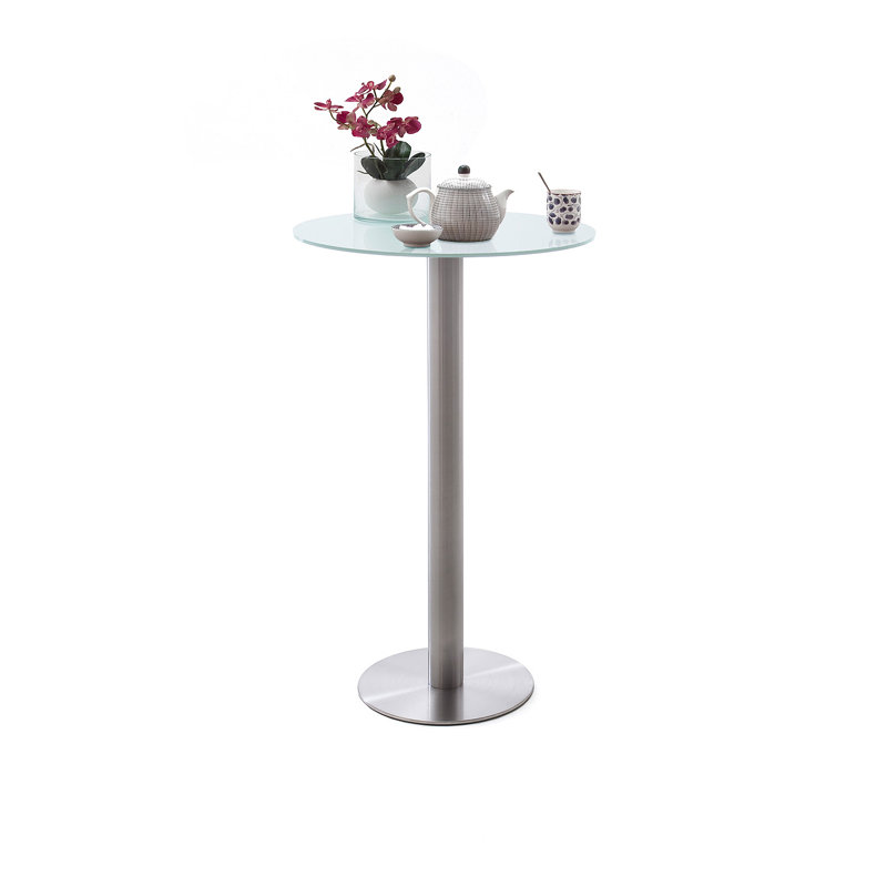 Michaella Round Glass Top Metal Base Dining Table, Pure white matt
