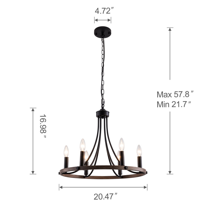 6 - Light Dimmable Wagon Wheel Chandelier