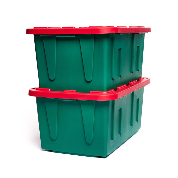 Rubbermaid Large 18-Gallons (72-Quart) Green and Red Heavy Duty Holiday Tote  with Standard Snap Lid at