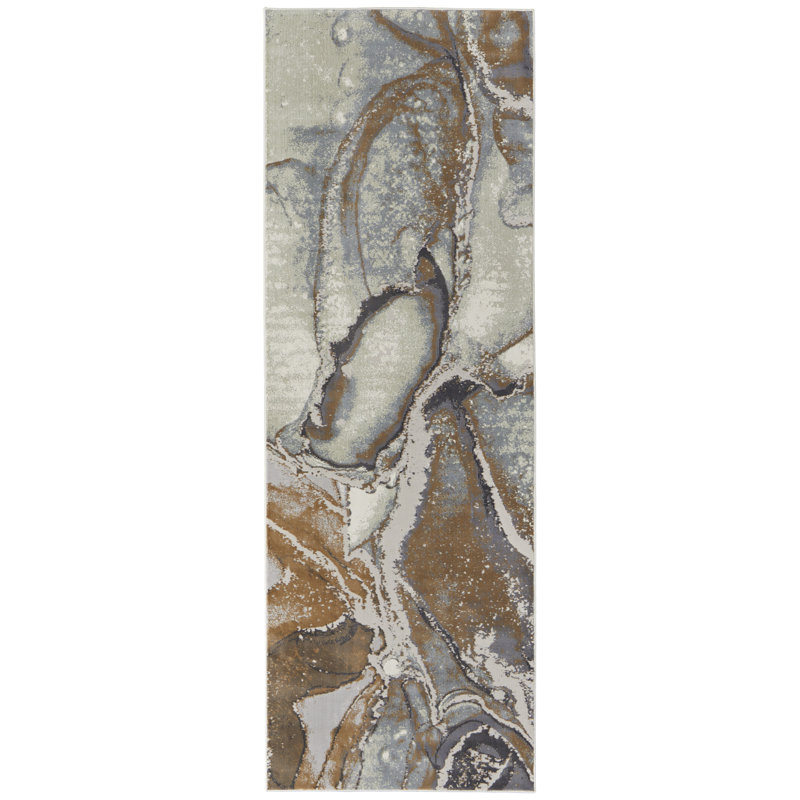 Tapis gris et brun à tissage mécanique abstrait