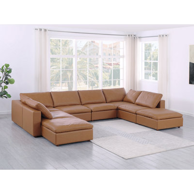 Canapé modulaire 8 pièces avec méridienne Pittsgrove - Revêtement en cuir grainé italien