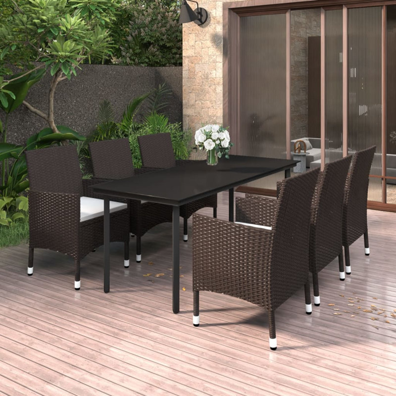 Nikai Rectangular 6 - Person Long Dining Set with Cushions, 6, Brown/White