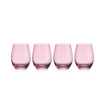 BANDO Acrylic Stemless Pink Glitter Wine Glasses Set of 4 NIB L#6
