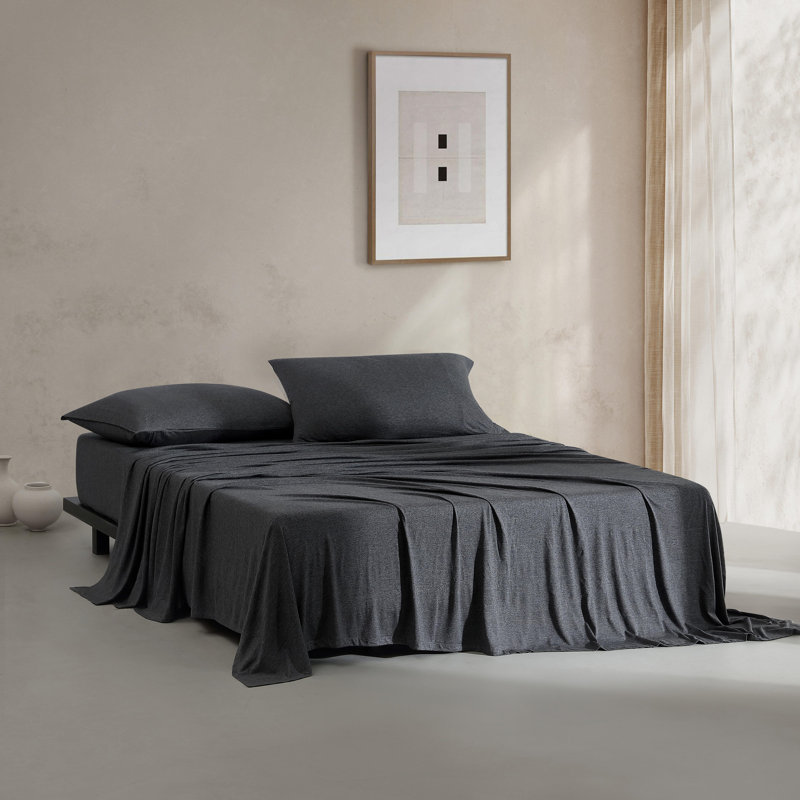 Ensemble de draps 4 pièces Calvin Klein, Ensemble de draps pour grand lit avec 2 taies d'or, Gris foncé