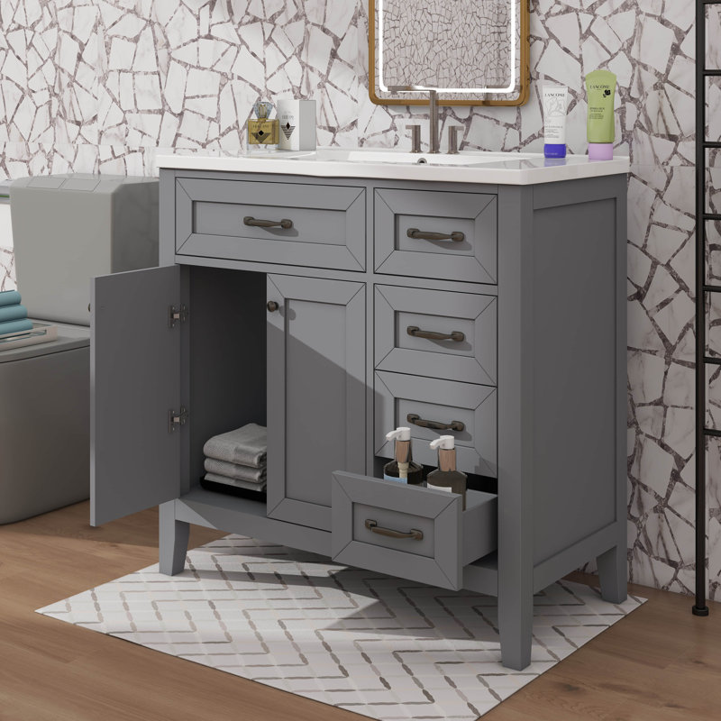 Meuble-lavabo simple 36 po avec tiroirs pratiques, Gris, Noir