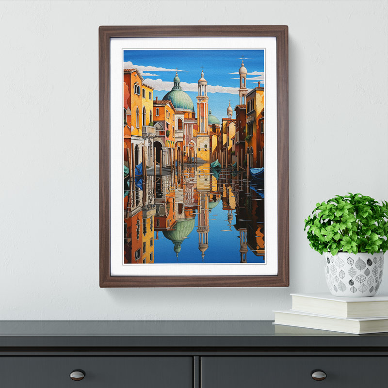 Venice Hard Edge Painting Art - Framed Print, 34cm H x 25cm W, Walnut Framed