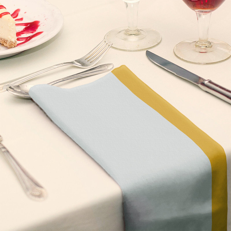 Striped Square Napkin, Cotton Twill, 10" x 10", White/Pittsburgh Gold/White
