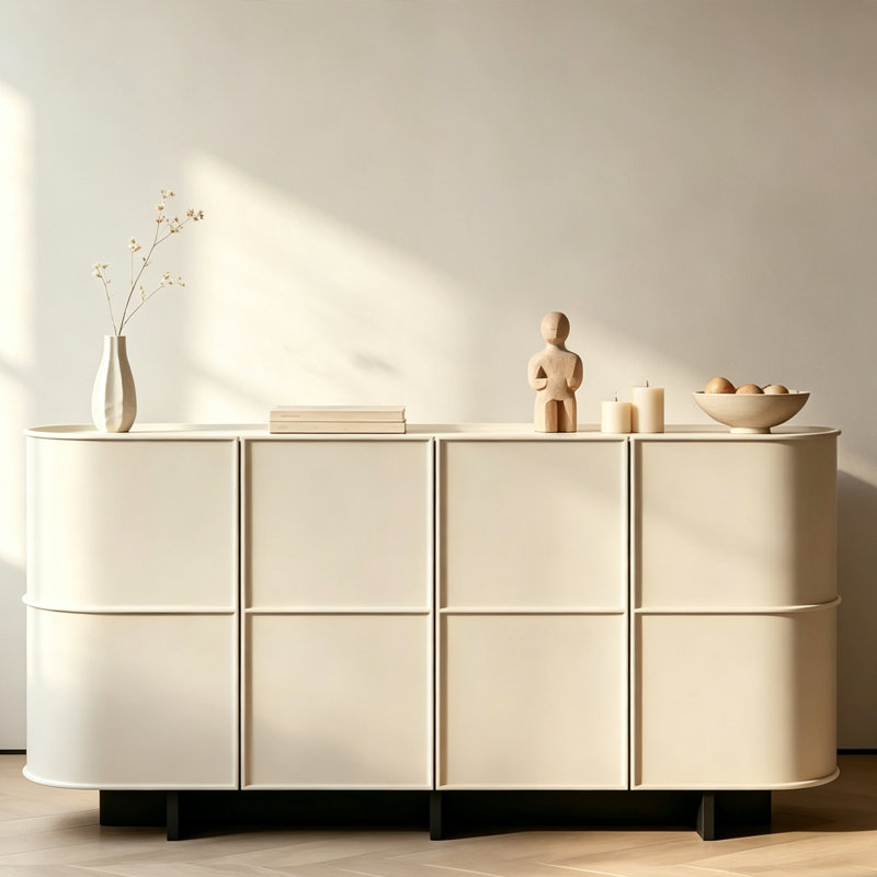 Buffet et armoire d'entrée simple laqué, H 33,46 po x l 78,7 po x P 15,75 po, Crème