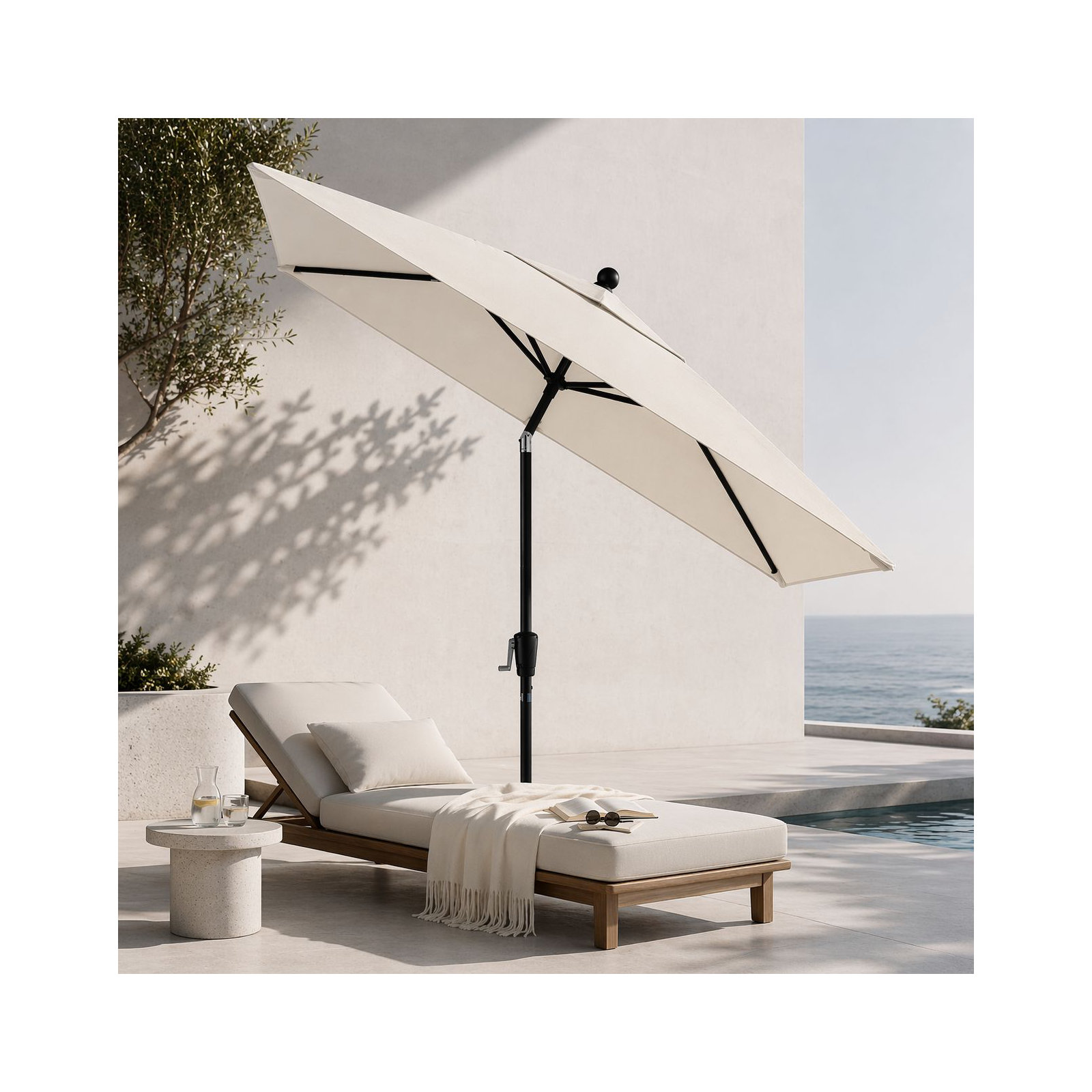 Natalie 103'' Outdoor Umbrella, Starring Gray, Canvas Jockey Red Sunbrella® Canvas