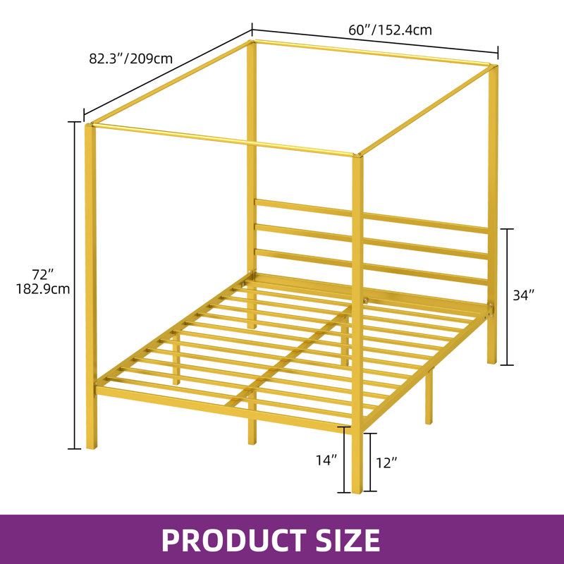 Metal Canopy Bed, Gold, Queen
