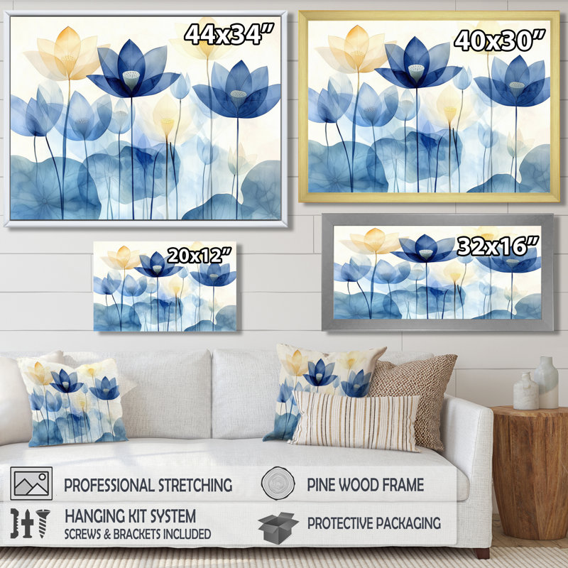 Harmonie de lotus dans l'étang II - décoration murale lotus, H 30 po x l 40 po, Noir