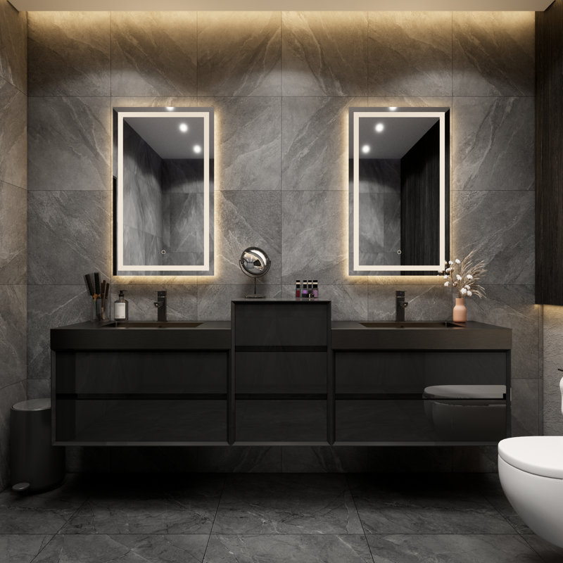Ensemble de meuble-lavabo double mural Golitz, Noir lustré