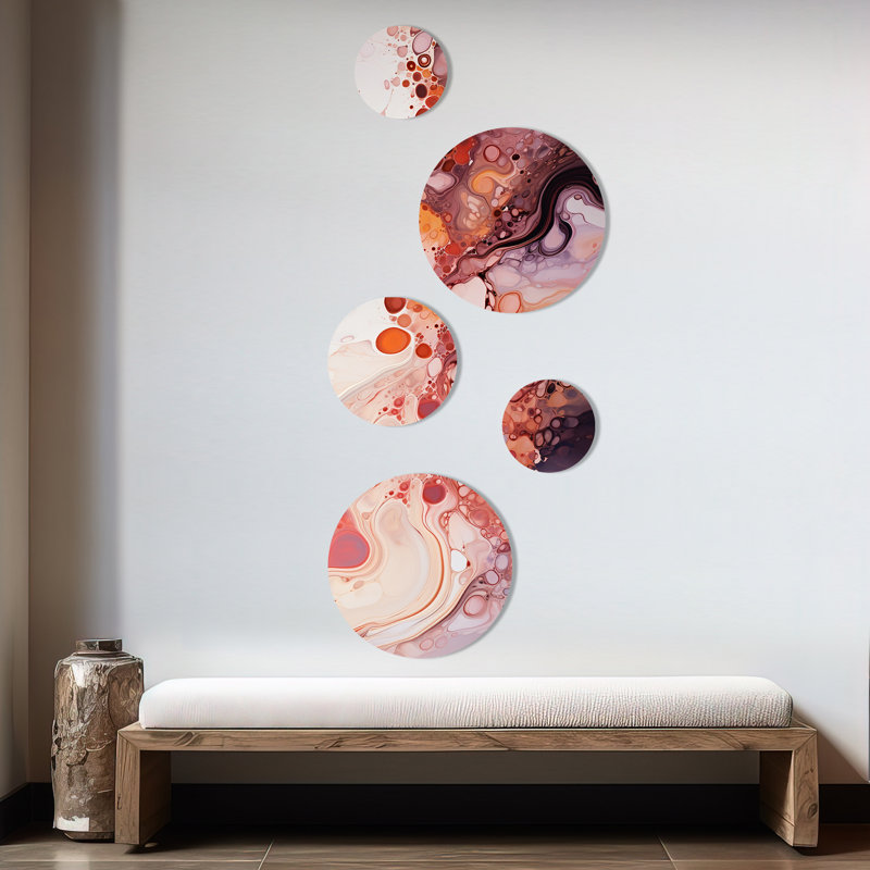 Encre liquide rose abstraite galaxie II - ensemble d'art mural rond abstrait à encre liquide 5