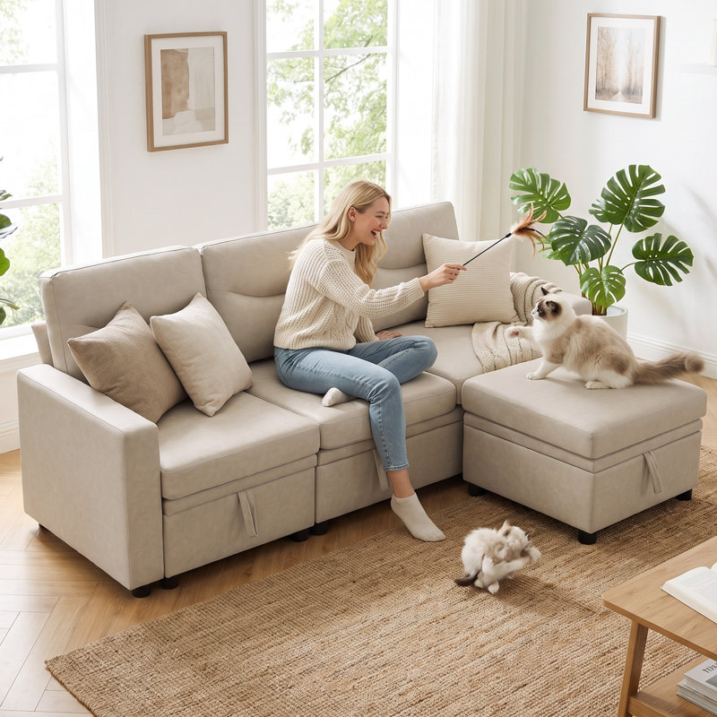 Canapé d'angle modulaire de 78,7 pouces avec rangement, canapé en L 4 places en similicuir avec compartiments cachés