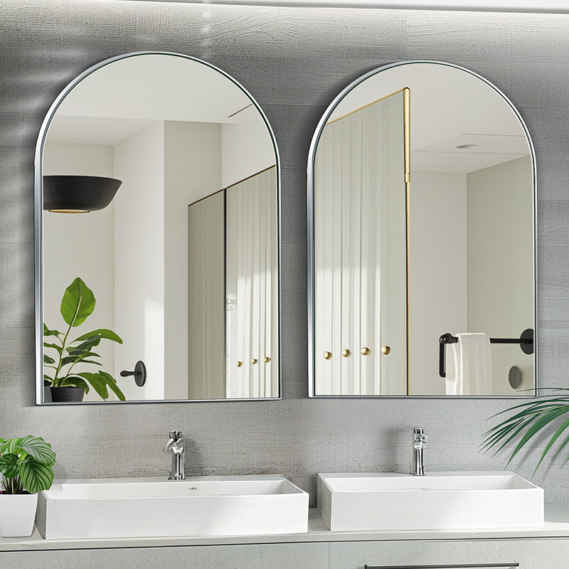 Arched Vanity/Bathroom Mirror with Aluminum Frame & Shatterproof Glass, Silver