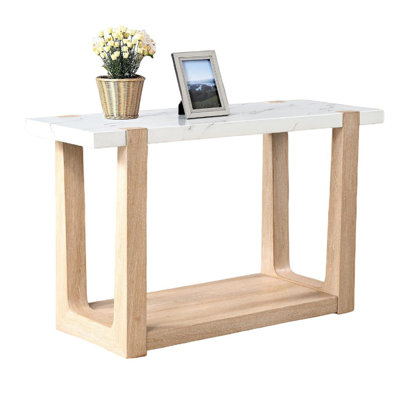1pc Sofa Table Faux Marble Top Two Tone Design