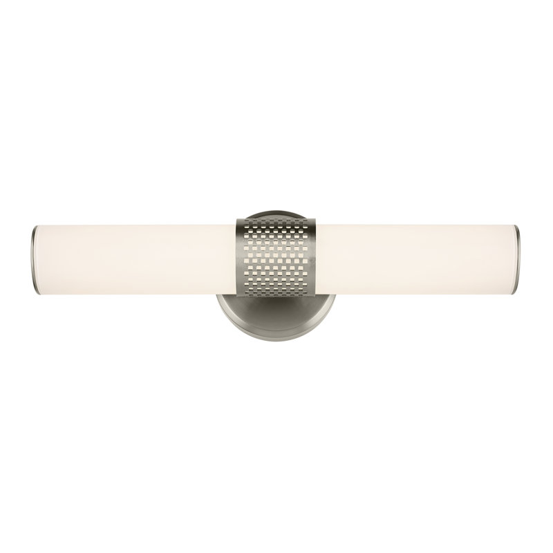 Barre de salle de bain 18 po à petit DEL avec verre blanc, Nickel brossé