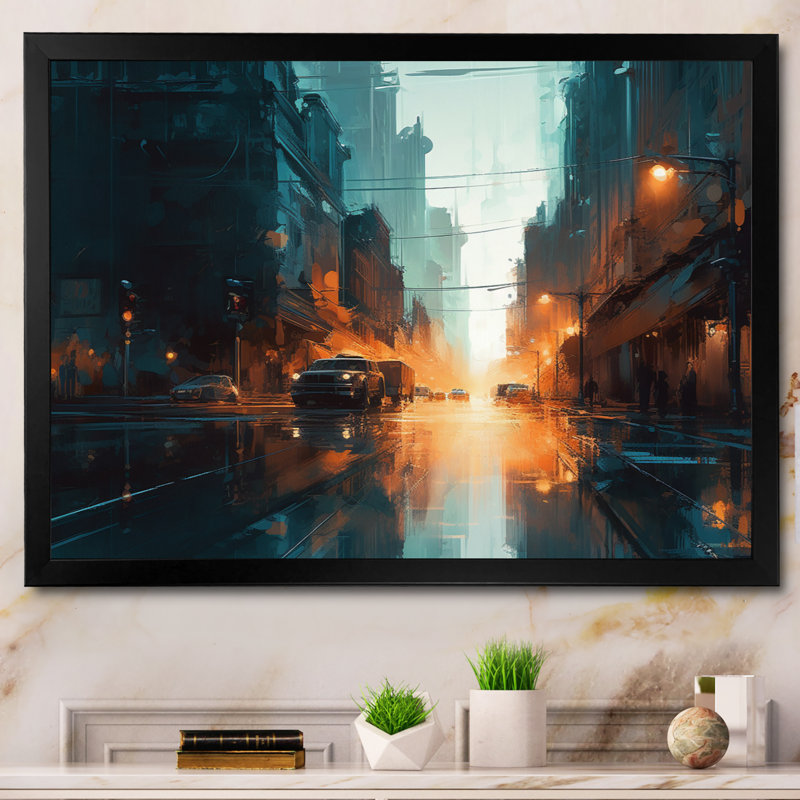 «Blue and Orange Retro Radiance II», reproduction sur toile, H 12 po x l 20 po x P 1 po, Cadre photo noir