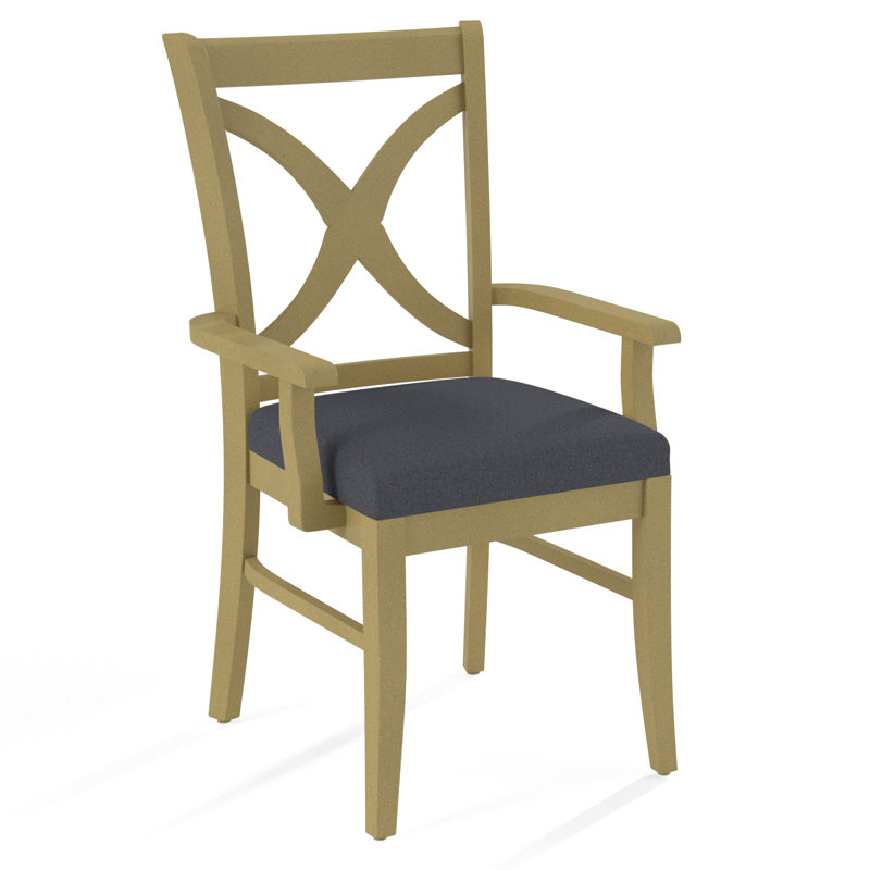 Hues Upholstered Arm Chair, Light Blue and White Stripe; 0256-54, Brass Finish