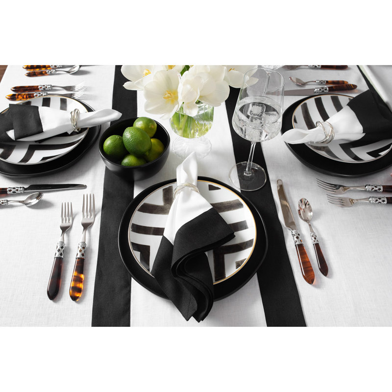 Contempo - 100% Pure Linen Dinner Napkins, Black/White