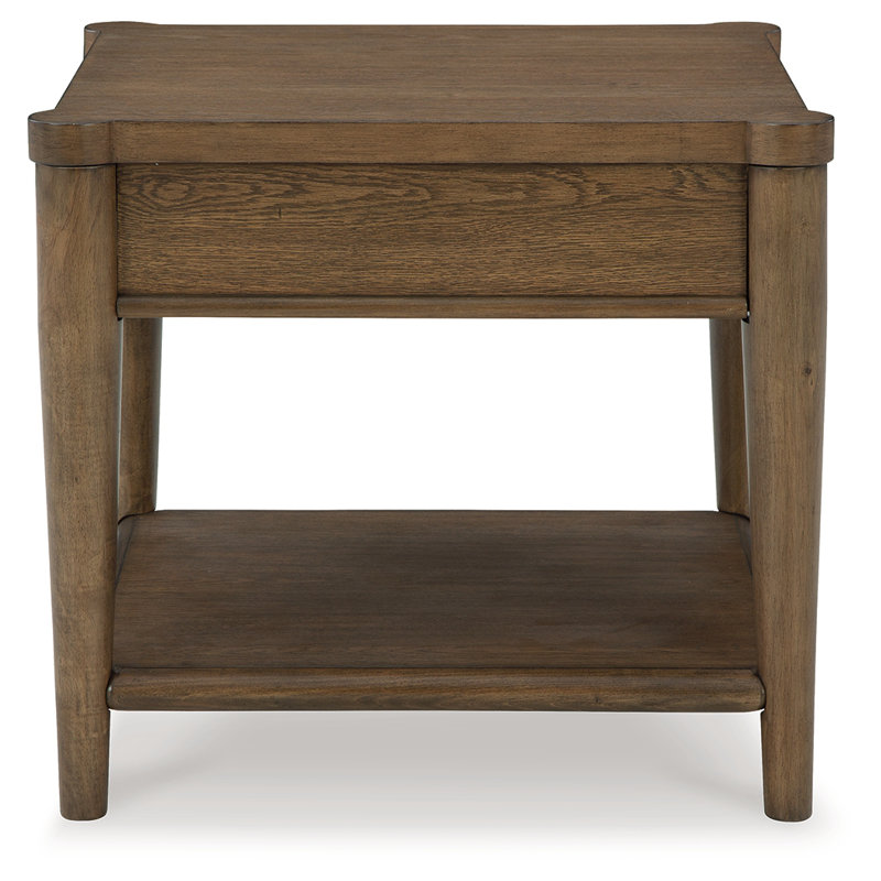 Brown Wood Rectangular End Table with Storage Drawer
