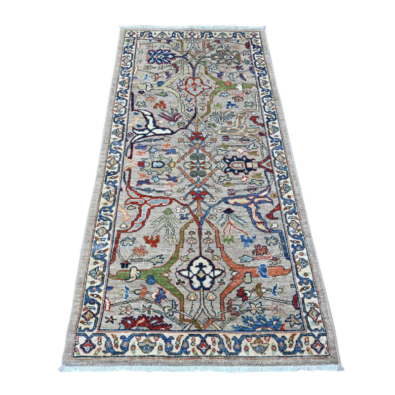 Tapis de couloir oriental en laine noué à la main 2 pi 11 po x 6 pi 2 po gris Aryana