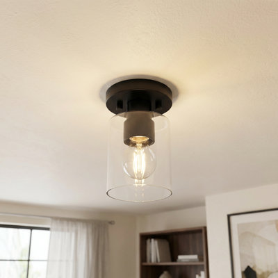1-Light Semi-Flush Mount Cylinder Glass Shade Light(Black)