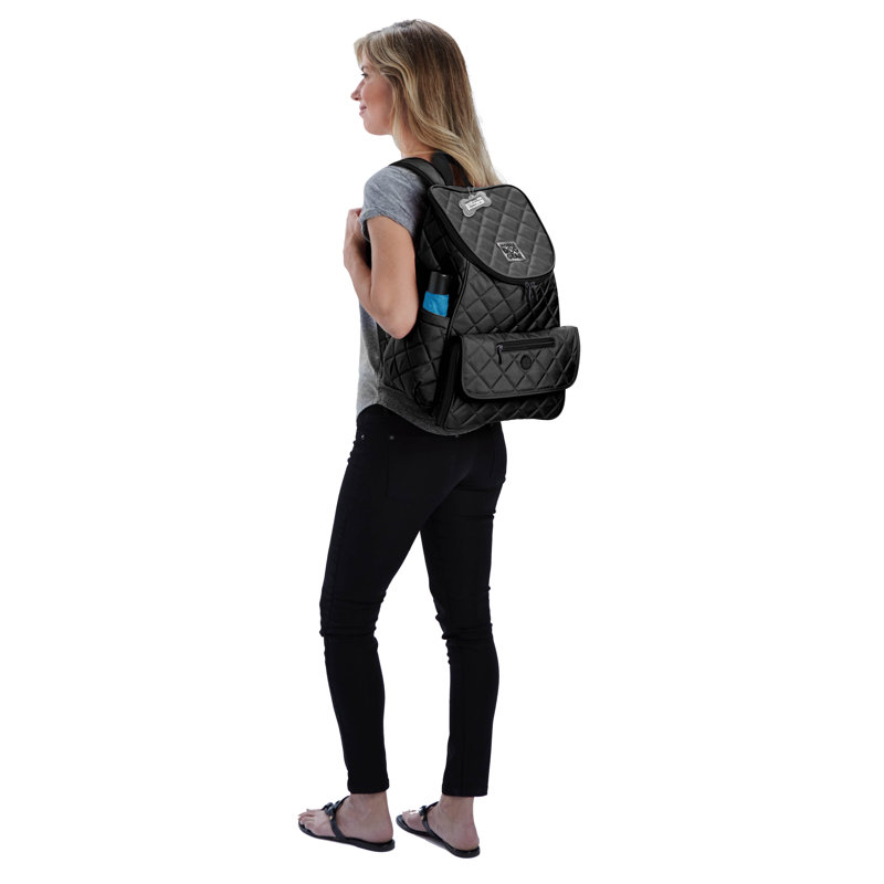 Black Quilted Rolling Dog Carrier Backpack with Accessories