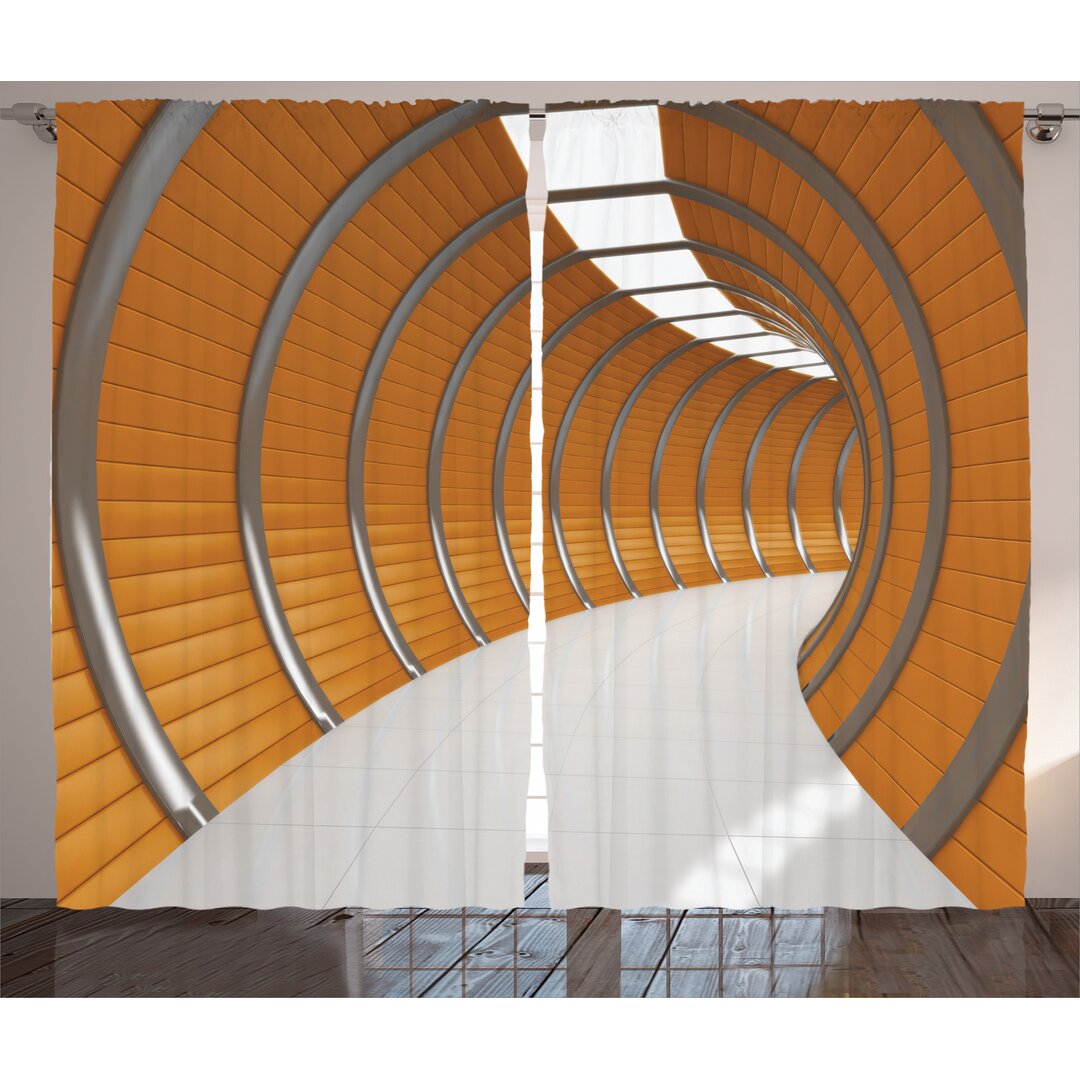 Rustikaler Vorhang, Geometrische Lange Tunnel, Modern, Orange Grau