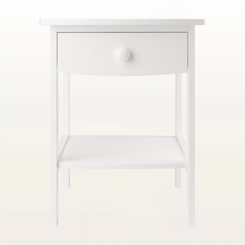 Marlowe White Curved Accent Table Nightstand with 1 drawer, 21.87'' H X 17.87'' W X 17.96'' D, White