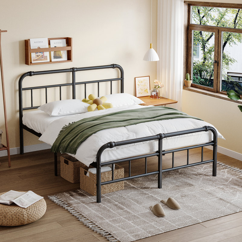 14 Inch Metal California King Bed Frame with Headboard, Heavy Duty Industrial, 3500 lbs Capacity, Noiseless Non-Sway, Black, Easy Assembly, No Box Spring Needed