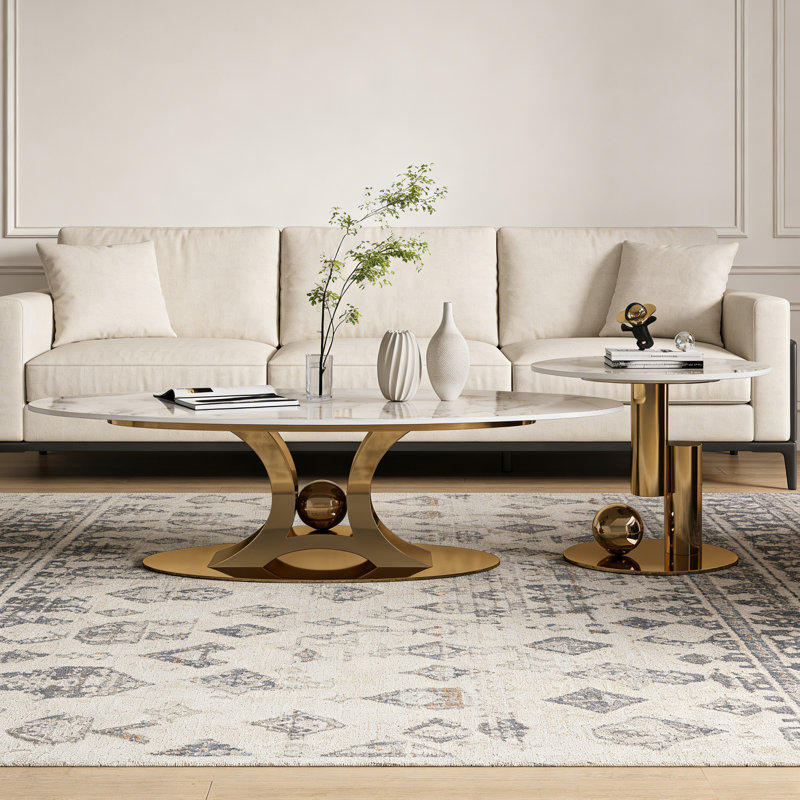 Ensemble de tables basses Sintered Stone, H 16,93 po x L 47,24 po x l 23,62 po, Doré