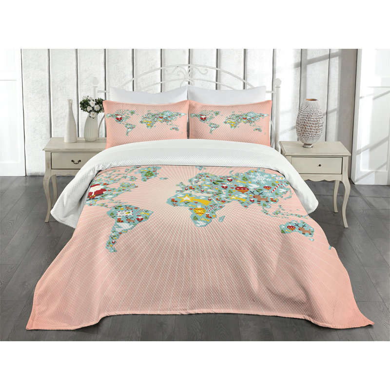 Ambesonne Christmas Bedspread Reindeers, King Bedspread + 2 Standard Shams