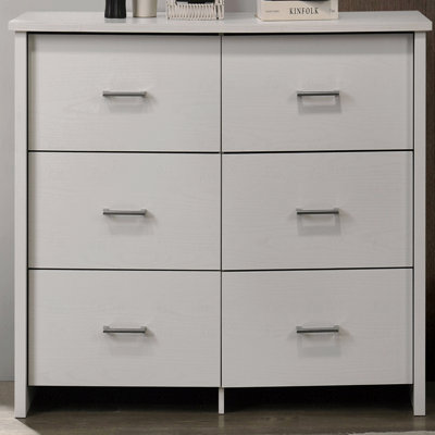 Commode 6 tiroirs, l 57 po avec poignées argentées