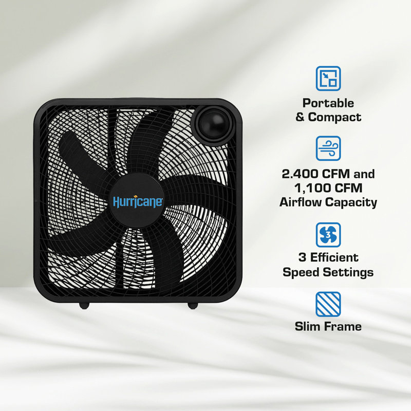 Hurricane 20" Classic Series Floor Box Fan with 3 Speed Settings, Black, 2 Pack