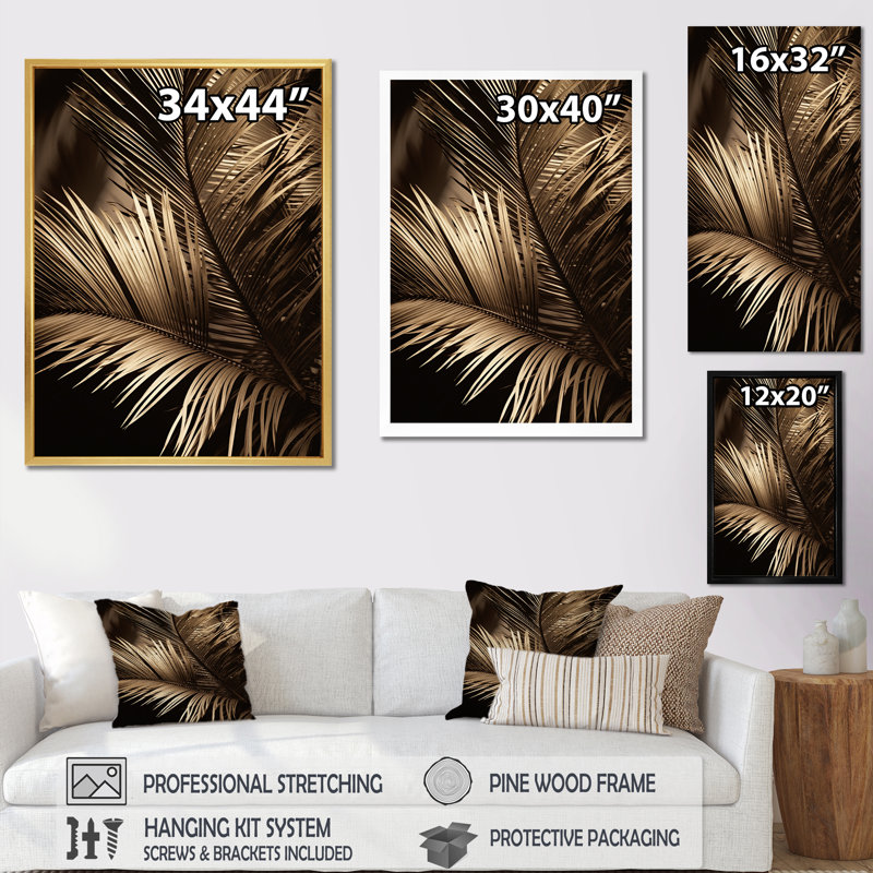 Sépia, sérénité, feuilles de palmier I - palmiers, impression sur toile, H 40 po x l 30 po x P 1,5 po, Toile tendue