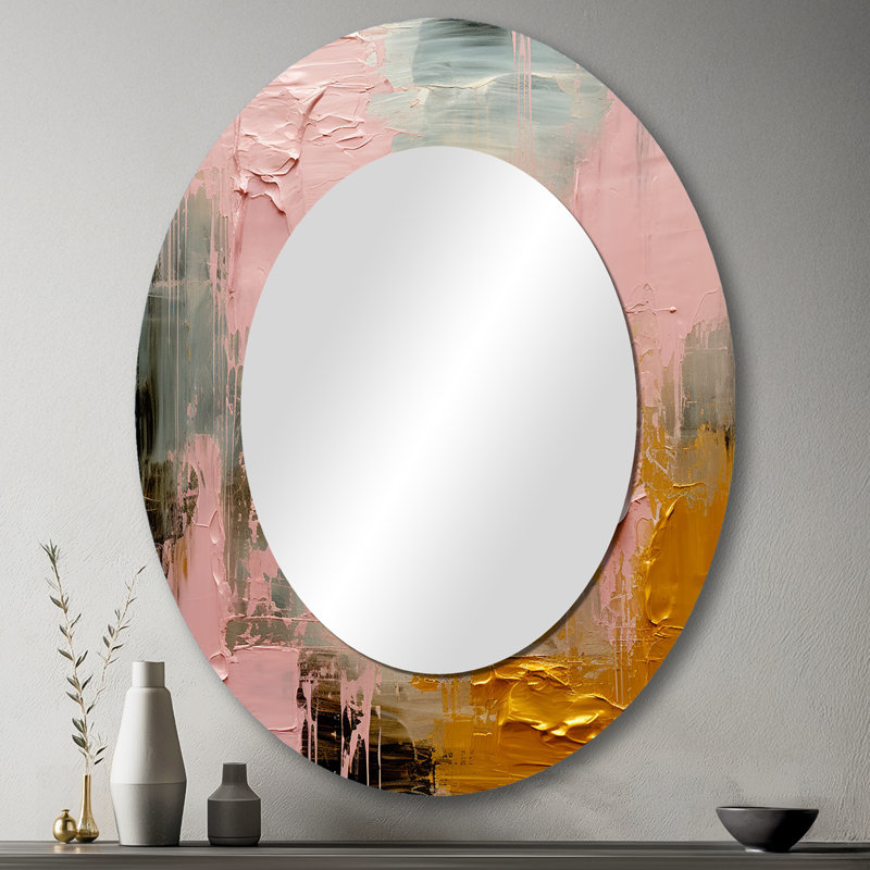Célébration de la destinée abstraite, peinture or rose II - miroir mural ovale moderne doré, 43 po x 33 po