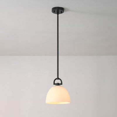 Luminaire suspendu noir mat 1 lumière avec abat-jour en verre opale blanc