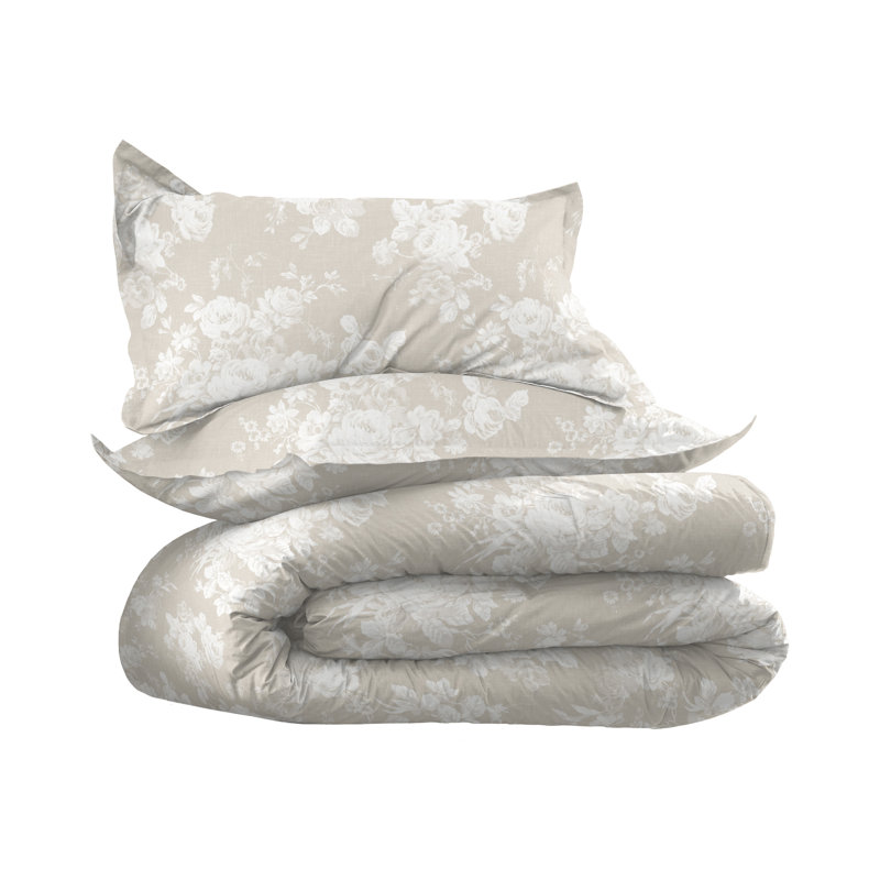 EcoPure Meadow Gray/Linen Standard Cotton Comforter Set, Full/Queen, Sienna Beige