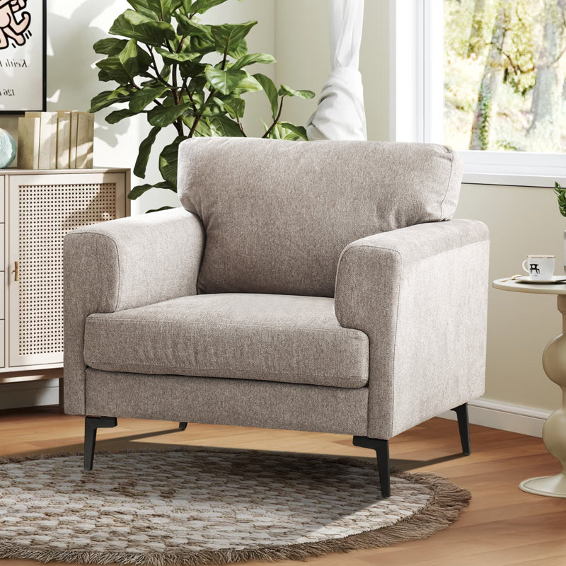 Fauteuil club en lin Blannie, Mélange de lin brun